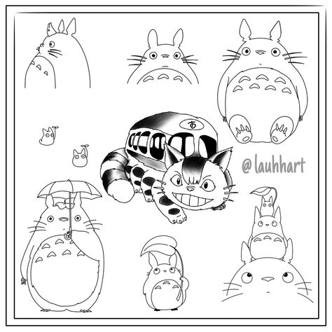 Tattoo flash - @lauhhart on Instagram Simple Totoro Drawing, Totoro Flash Tattoo, Studio Ghibli Flash Tattoo, Totoro Drawing, Totoro Umbrella, Totoro Tattoo, Ghibli Tattoos, Umbrella Tattoo, Character Outline