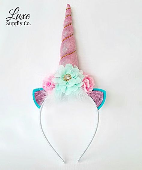 Unicorn Crafts Diy, Unicorn Horn Headband, Cat Unicorn, Rainbow Headband, Unicorn Flowers, Cat Ear Headband, Whimsical Accessories, Horn Headband, Unicorn Crafts