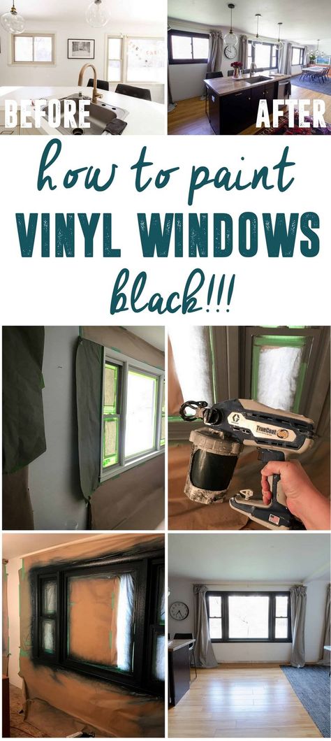 Painting Vinyl Windows Black- How we did it!, How to Paint Vinyl Windows, How to Paint Windows Black, Black Painted Windows, Painting Black Windows, Painted Vinyl Windows - Bright Green Door Paint Vinyl Windows, Painting Vinyl Windows, Black Vinyl Windows, Windows Painting, Painted Window Frames, Black Window Trims, Windows Black, Paint Vinyl, Black Window Frames