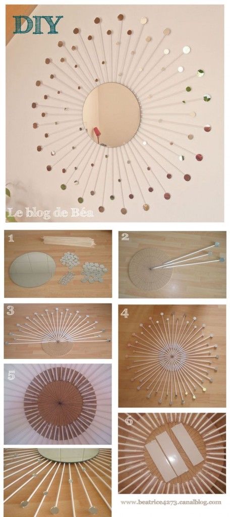 DIY Mirror Projects • Tons of Ideas & Tutorials! Including this sunburst mirror project - SO beautiful! Diy Constellation, Diy Sunburst Mirror, Mirror Tutorial, Starburst Mirror, Mirror Frame Diy, Mirror Crafts, Star Burst, Sunburst Mirror, Diy Mirror