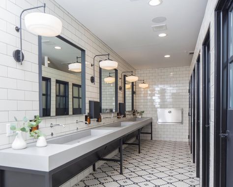 Fixer Upper's Best Bathroom Flips | HGTV's Fixer Upper With Chip and Joanna Gaines | HGTV Modern Farmhouse Bathroom Joanna Gaines, Joanna Gaines Bathroom Ideas, Magnolia Table Restaurant, Joanna Gaines Bathroom, Commercial Bathroom Designs, Bathroom Redecorating, Commercial Bathroom, Restaurant Bathroom, Remodeling Bathroom