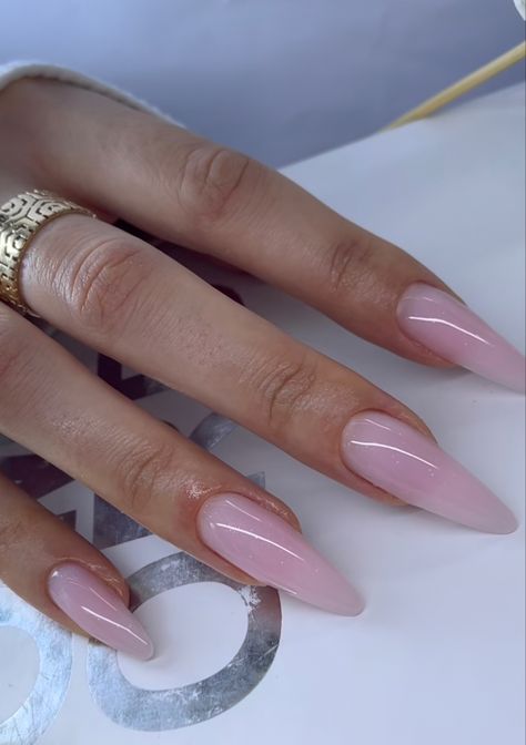 Gel X Nails Long Almond, Birthday Nails Classy Almond Pink, Pointed Almond Nails Long, Almond Stilleto Nails Designs, Long Almond Bubble Bath Nails, Light Pink Almond Nails Long, Almond Shaped Long Nails, Medium Long Almond Acrylic Nails, Long Almondetto Nails