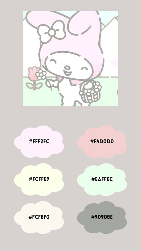 Hello Kitty Color Pallete, My Melody Color Palette, Sanrio Color Pallete, Hello Kitty Color Palette, Sanrio Color Palette, Cute Typography, Colour Pallets, Pantone Colour Palettes, Color Palette Challenge