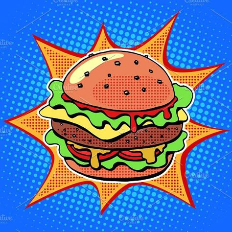 Fast Food Burger, Pop Art Party, Images Pop Art, Pop Art Food, Portraits Pop Art, Healthy And Unhealthy Food, Food Burger, Pop Art Images, Pop Art Retro