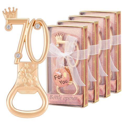 PRICES MAY VARY. Package Include: Receive one package including 24 pieces of rose gold beer bottle openers, each of them is well packed in the gift box, perfect for your birthday/Wedding party ceremony decorations! Premium Quality: Our wedding birthday party favor bottle openers made of metal alloy, long time to keep, fit easily at each place setting. Excellent workmanship and exquisite packaging makes it ready for gifting directly! Cute design: These bottle openers are designed in the shape of 70th Birthday Souvenir Ideas, 70th Birthday Ideas For Mom Theme Parties, Gifts For 70th Birthday, Rose Gold Birthday Party Decorations, 70th Birthday Party Favors, Moms 60th, 70th Wedding Anniversary, Gold Birthday Party Decorations, 70th Birthday Party