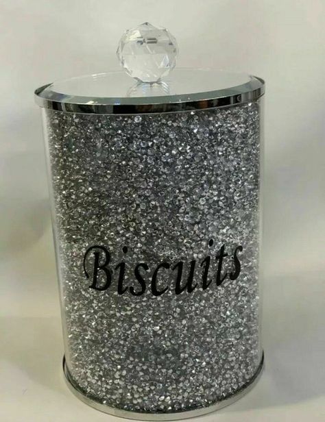 Sparkly Crushed Diamond Biscuit Jar Crystal Filled Holder - Etsy Australia Crystal Cookies, Bling Gifts, Tin Kitchen, Crystal Coasters, Kitchen Ornaments, Crushed Diamonds, Diamond Accessories, Biscuit Jar, Kitchen Storage Containers