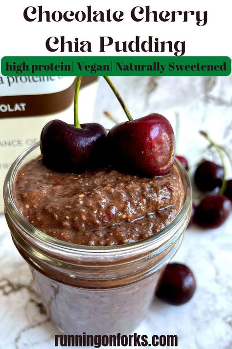 Cherry Chia Pudding, High Protein Vegan, Chocolate Cherry, Vegan Protein, Chia Pudding, Healthy Snacks Recipes, Healthy Desserts, Forks, High Protein