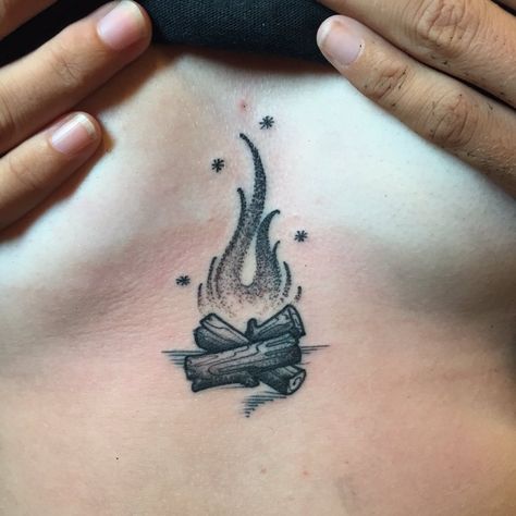 Abra Tattoo, Fire Pit Tattoo Ideas, Bonfire Tattoos, Tiny Campfire Tattoo, Fire Pit Tattoo, Small Campfire Tattoo, Bonfire Tattoo Simple, Campfire Tattoo Design, Bonfire Tattoo Design