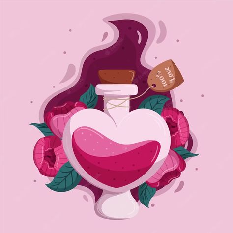 Free Vector | Hand drawn flat design love potion illustration Day Wallpaper Aesthetic, Wallpaper Valentines Day, Wallpaper Valentines, Background Valentines Day, Wallpaper Hearts, Valentines Day Wallpaper, Valentine Drawing, Valentines Wallpaper Iphone, Valentine's Day Illustration