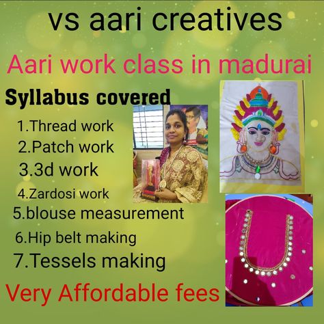 Aari work class and aari stitches Aari Class Syllabus, Aari Stitches, Class Syllabus, Class Poster, Summer Classes, Card Printing, Class Notes, Embroidery Blouse Designs, Aari Work