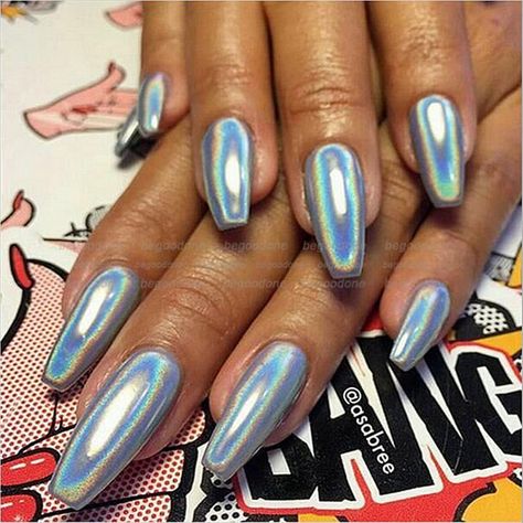 Holographic Unicorn Effect Mirrow Chrome Powder NO Polish Magic Nails Pigment #Unbranded Nails Pigment, Nails Unicorn, Nails Colour, Gold Chrome Nails, Reflective Nails, Silver Nail Art, Chrome Nail Powder, Chrome Nails Designs, Magic Nails