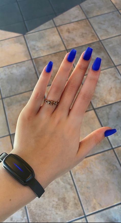 Royal Blue Coffin Acrylic Nails, Blue Nails Solid, Royal Blue Summer Nails, All Blue Nails, Medium Blue Nails, Plain Blue Nails, Coffin Royal Blue Nails, Solid Blue Nails, Coffin Blue Nails