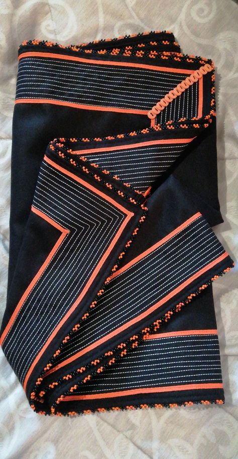 Orange and black 2m x 50cm rectangular traditional doek #beproudblacknation #embracingafricanculture #ungayimoshimntase Mgidi Vibes, Mgidi Szn, Xhosa Doek, Modern Xhosa Attire, Xhosa Traditional Dresses, Pedi Traditional Attire, Xhosa Traditional Attire, African Head Dress, Xhosa Attire