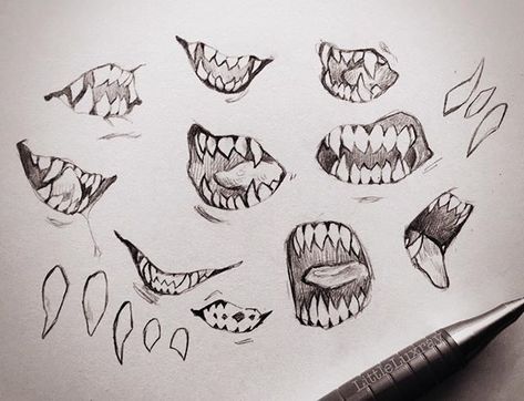 Anime Mouth Drawing, Teeth Drawing, Teeth Art, Mouth Drawing, Lips Drawing, Sharp Teeth, Drawing Expressions, Concept Art Drawing, Anatomy Art