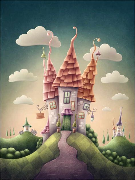 Joe Gilronan, Coloured Pictures, Whimsical Drawings, Castle Cartoon, Castle Illustration, Castle Drawing, Whimsical Art Paintings, Storybook Art, Magic Castle