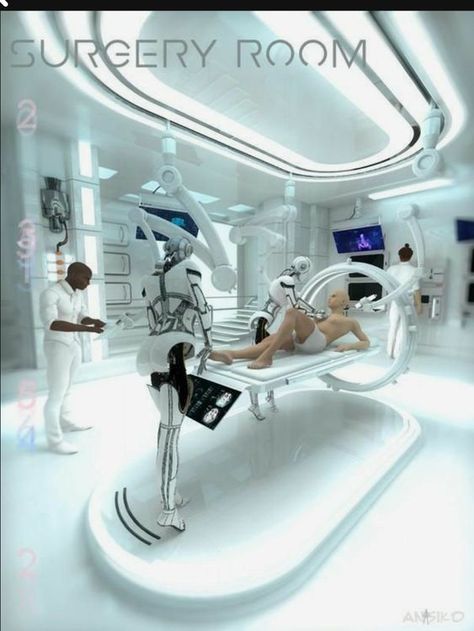 ⚡️let's be optimistic.. I will live a hundred years. Get ready😤👆!🌩 Futuristic Hospital, Sci Fi Laboratory, Surgery Room, Hospital Design Architecture, Future Technology Concept, Medical Tech, Laboratory Design, Sci Fi Props, Spaceship Interior