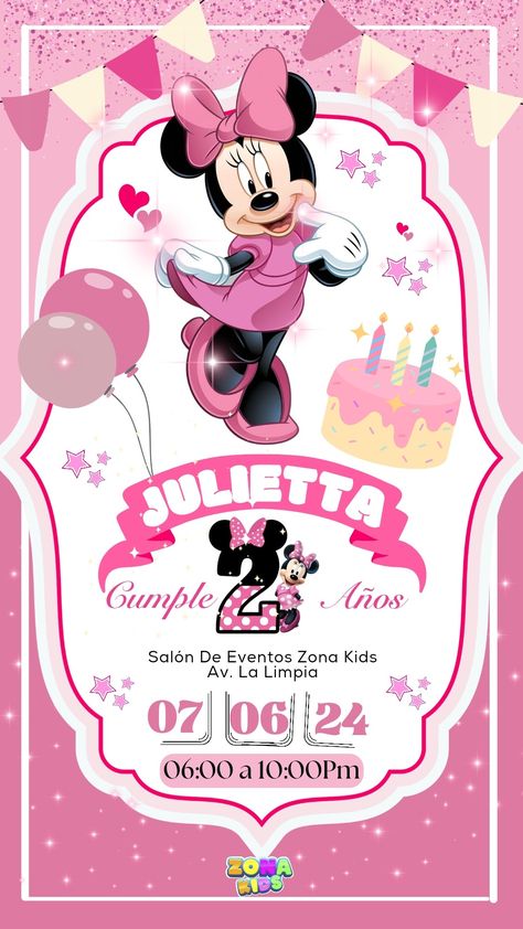 Invitación de cumpleaños de Minnie Minnie Mouse, Collage, Pins