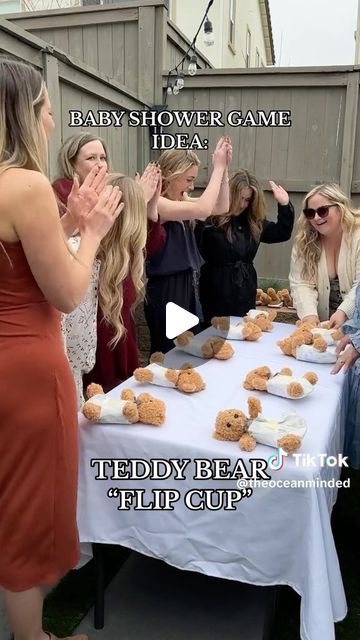 Evite on Instagram: "Teddy bear “flip cup” as a baby shower game??? *Immediately adds to our saved folder.* 🧸👏  📷: theoceanminded on TikTok  #evite #babyshower #showergames #babyshowergames #momtobe #momtok #babyshowers #babyshowerideas" Baby Shower Games Teddy Bear Theme, Brown Bear Baby Shower Ideas, Baby Showers Games, Baby Shower Bear Ideas, Teddy Bear Theme Baby Shower Ideas, Non Gender Baby Shower Ideas, Baby Shower Ideas Bear Theme, Baby Shower Girl Bear Theme