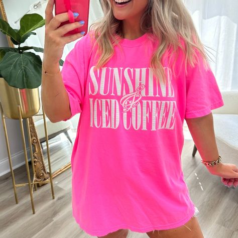 'Sunshine & Iced Coffee' PUFF T-Shirt Tshirt Prints, 2024 Clothes, United Monograms, Htv Projects, Clothes Board, Lilly Inspired, 2024 Ideas, Long Sleeve Baseball Tee, Disney Outfit