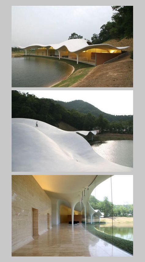 A Daily Dose of Architecture: AE6: Undulating Roof/Column Column Structure, Curved Roof, Garden Room Ideas, Concrete Cover, Toyo Ito, Old Abandoned Houses, Conceptual Architecture, Roof Architecture, Stone Architecture