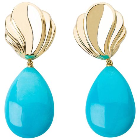 Tiffany & Co. Dramatic Turquoise Gold Drop Earrings Earrings Multiple, Yellow Gold Drop Earrings, Tear Drop Earrings, Vintage Style Earrings, 18k Gold Earrings, Hot Jewelry, Retro Jewelry, 18k Gold Jewelry, Tiffany And Co