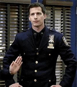 Didn’t think I’d find this man attractive but here i am szns later 🌚 Jake Peralta Uniform, Jake Peralta In Uniform, Man In Uniform, Brooklyn Nine Nine Funny, Jake And Amy, Jake Peralta, Andy Samberg, Memes Lol, Brooklyn 99