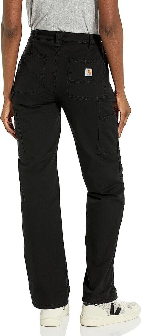 Carhartt Women's Rugged Flex Loose Fit Canvas Fleece-Lined Pant, Black, 18 Reg Description from brand: 100% Cotton Imported Button closure Machine Wash 8-Ounce, 98% Cotton/2% Spandex canvas 4-Ounce 100% Polyester fleece lining Rugged flex durable stretch technology for ease of movement Mid-rise; sits slightly below the waist Waistband construction provides coverage with no gapping Loose Fit bottoms are mid-rise that sit just below the waist, with an easy fit through the hip and thigh Loose Fit, previously known as Original Fit, is a label update in name only. Loose and Original size and fit remains the same. Stock may vary in labeling Women Carhartt Pants, Construction Clothes For Women, Carhartt Jeans Women, Outfit For Mid Size Women, Carhartt Pants Women, Canvas Pants Women, Carhartt Women Outfits, Womens Carhartt Pants, Carhartt Women's Outfit