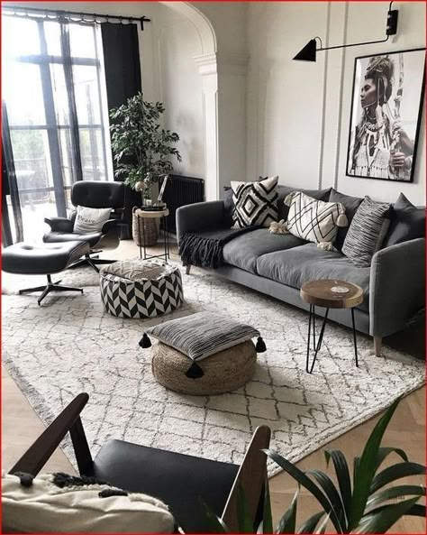 Monochrome Living Room, Scandi Living Room, Grey Couch Living Room, Living Room Scandinavian, Living Room Decor Modern, Decor Home Living Room, Living Room Decor Apartment, Boho Living Room, Living Room Inspo