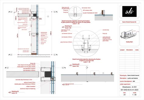 Curtain wall Details (Shop Drawing) :: Behance Curtain Wall Section Detail, Wall Section Detail Architecture, Curtain Wall Section, Wall Section Detail, Curtain Wall Detail, Wall Detail, Interior Cladding, Detail Drawing, Shop Drawing