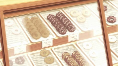 Food in Anime (Posts tagged donuts) Tanakakun Is Always Listless, Anime Bakery Aesthetic, Anime Bakery, Anime Pastries, Food In Anime, Dnd Food, Food Reference, Anime Bento, Anime Foods