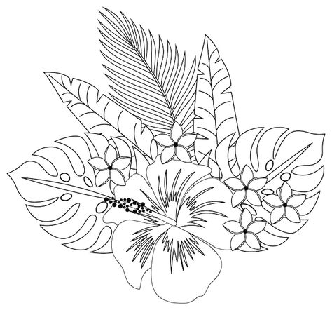 Tropical Flowers Sketch, Tropical Plants Drawing, Jungle Drawings, Tropical Flowers Drawing, Tropical Leaves Drawing, Tropical Leaves Tattoo, Printable Drawings, Jungle Drawing, Plant Drawings