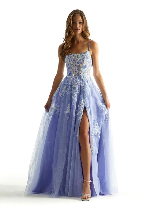 Periwinkle Dresses, Scoop Neck Prom Dress, Periwinkle Dress, Ball Gown Prom Dress, 2024 Prom, Homecoming Outfits, Princess Sleeves, Prom Dress Styles, Sequin Appliques