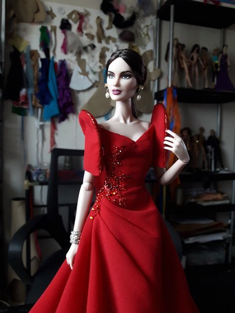 Modern Filipina Outfit Ideas, Red Filipiniana, Lava Gown, Modern Filipiniana Dress, Modern Filipiniana, Filipiniana Dress, Fashion Royalty Dolls, Jointed Dolls, Fashion Royalty