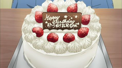 Anime Happy Birthday, Anime Cake, Japanese Birthday, 달력 디자인, Cake Banner, Healthy Food Motivation, Happy Birthday To Us, Kawaii Food, Strawberry Cake