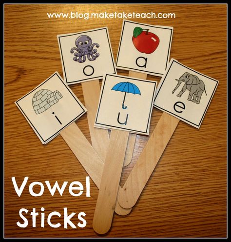 Classroom Freebies Too: Short Vowel Sticks Teaching Vowels In Kindergarten, Vowel Activities For Kindergarten, Vowels Craft, Teaching Short Vowel Sounds, Nonsense Words Fluency, Teaching Vowels, Vowel Activities, Short Vowel Sounds, Vowel Sound