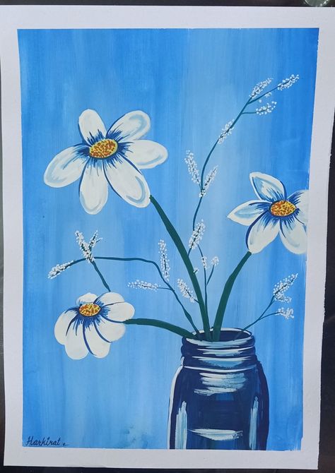 Painting On Ivory Sheet, Still Life Easy Painting, Oil Color Painting Ideas Easy, Still Life Composition Drawings, Still Life Drawing Watercolors, Easy Composition Painting, Flower Composition Drawing, Poster Color Painting Ideas Easy, Still Life Painting Easy