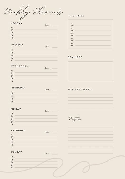 Weekly planner - delicate - minimalist - printable - PDF - template - to make your life easier Ipad Planner Template Free Weekly, Weekly Planner Template Minimalist, Printable Agenda Pages Free, Weekly Template Planner, Good Notes Planner Template, Weekly Planner Template Goodnotes, Aesthetic Planer, Weekly Planner Aesthetic, Goodnotes Planner Template