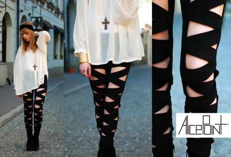 Leggings Diy, Cross Leggings, Black Soul, Ripped Leggings, Teen Outfits, Cut Out Leggings, Soft Grunge, Thigh High, Look Cool