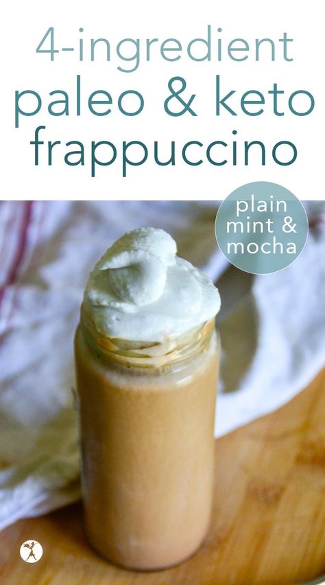 Healthy Paleo Frappuccino :: plain, mocha or peppermint! Full Gaps Diet, Coffee Flavors Drinks, Primal Desserts, Fancy Coffee Drinks, Primal Living, Food Keto, Frappuccino Recipe, Mocktail Recipes, Peanut Butter Smoothie