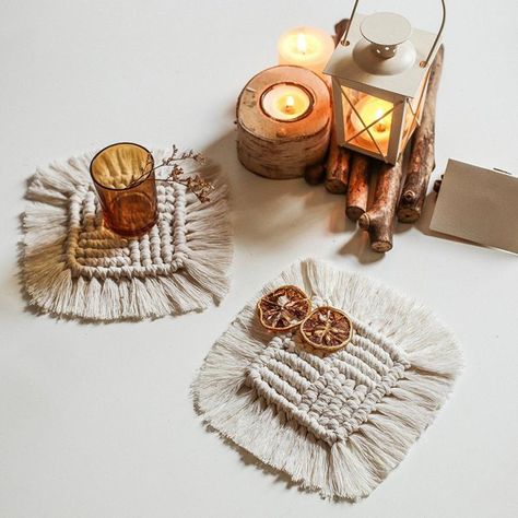 Macrame Coaster Boho Coasters Handmade Coasters Cup | Etsy Boho Dining Table, Bohemian Style Home, Macrame Table, Unique Coasters, Plate Mat, Coffee Coasters, White Wine Glasses, Tea Coaster, Nordic Decor