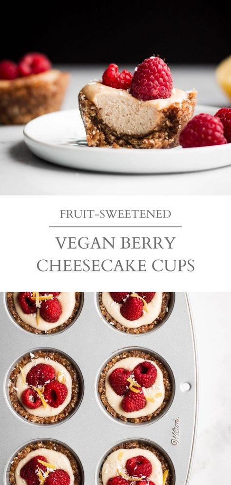 Vegan berry cheesecake cups. These nutritious no-bake cheesecake cups are vegan, gluten-free and fruit-sweetened. Top them with your favorite berries or fruit jam! | Nourished by Caroline #fruitsweetened #vegan #glutenfree #veganrecipes #healthyrecipes #vegandessert #glutenfreedessert #nobake #nobakedessert #healthydessert #datesweetened Vegan No Bake Cheesecake, No Bake Cheesecake Cups, Whole Food Vegan, Chocolate Mousse Cups, Vegan Cheesecake Recipe, Healthy Cheesecake, Cheesecake Cups, Berry Cheesecake, Sugar Free Vegan