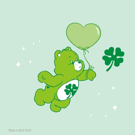 Green Care Bear Tattoo, Green Care Bear, Lucky Care Bear Aesthetic, Good Luck Bear, Care Bear Painting, Back To School Wallpaper, St Patricks Day Pictures, Care Bear Tattoos, Care Bears Vintage