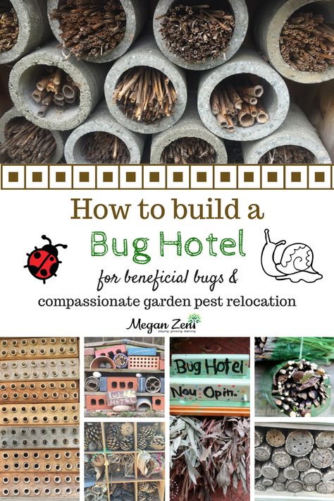 Bug hotels are an essential addition to any garden, and particularly a children’s garden. There are really two reasons to build a bug hotel. One is to attract and house beneficial insects so that they are available to work in the garden as biological pest control, the other is to have a place for children to compassionately relocate garden pests, like slugs and snails. Build A Bug, Garden Pests Control, Bug Hotels, Slugs In Garden, Organic Insecticide, Bee Hotel, Organic Pesticide, Insect Hotel, Bug Hotel