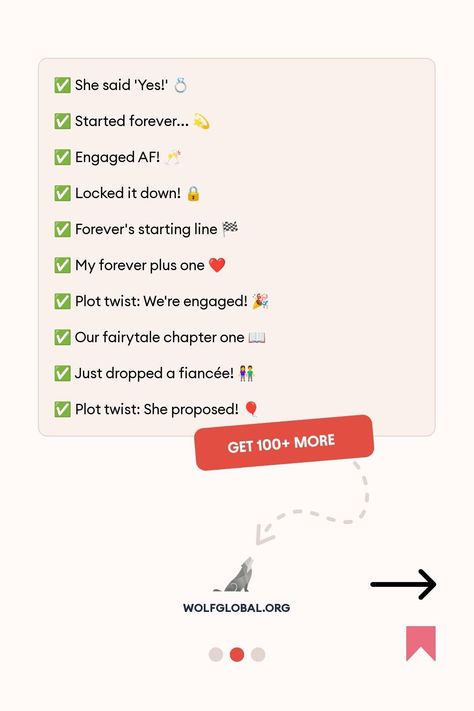 An image showing a couple engaged in a proposal, with a caption guide advertisement for Instagram.
Checklist of enthusiastic phrases celebrating an engagement, with emojis and a "Get More" Button.
Graphic ad for an Instagram engagement pod with a happy woman using a laptop, surrounded by social icons. Proposal Captions Instagram, Proposal Instagram, Engagement Captions, Funny Proposal, Perfect Proposal, Starting Line, Surprise Proposal, Engagement Announcement, Chapter One