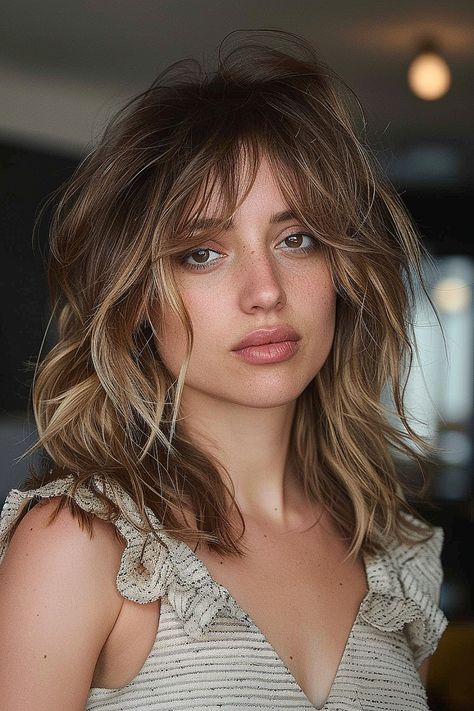 Flattering Haircuts for Women with Fine Hair Haircut Fine Wavy Hair, Layered Shag With Curtain Bangs, French Shag Haircut, Curtain Bangs For Fine Hair, Feathered Curtain Bangs, Volume For Fine Hair, Bangs For Fine Hair, Shag With Curtain Bangs, Shag Layered Hairstyles