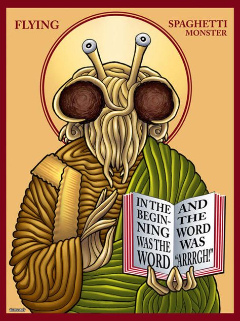 Flying Spaghetti Tarot Card | The Flying Spaghetti Monster | Know Your Meme Spaghetti Monster, Flying Monsters, Flying Spaghetti Monster, Atheist Humor, Religious Icons, In The Beginning, Orthodox Icons, Monster Art, True Religion