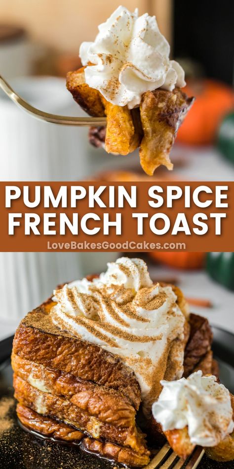 This Pumpkin Spice French Toast recipe is the perfect blend of spices and pumpkin flavors for a cozy seasonal twist on a breakfast classic. Halloween French Toast, Breakfast Gourmet, Pumpkin Spice French Toast, Pumpkin Foods, Breakfast Classic, Pumpkin Breakfast Recipes, Awesome Desserts, Sweet Bakes, Pumpkin Breakfast