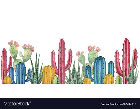 Horizontal Wall Painting, Horizontal Paintings, Horizontal Background, Cactus Backgrounds, Watercolor Lotus, Cactus Vector, Watercolor Vector, Cactus Illustration, Forest Mural