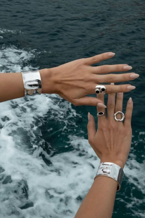 The perfect ring and bangle stack to elevate every look Dome Ring Silver, Classic Summer Nails, Maggie Core, Cass Dimicco, Jewelry Mood Board, Bangle Stack, Accessories 2023, Jewelry Stack, Styling Jewelry