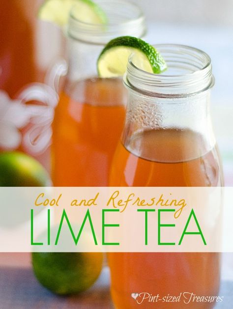 Want to cool off with a refreshing drink? Try sweet and tangy lime tea! Add some fresh mint or raspberries for a twist of flavors! #icedtea #cooldrinks Lime Tea, Iced Tea Recipes, Tea Latte, Flavored Tea, Smoothie Drinks, Fresh Mint, Non Alcoholic Drinks, Sweet Tea, Tea Recipes